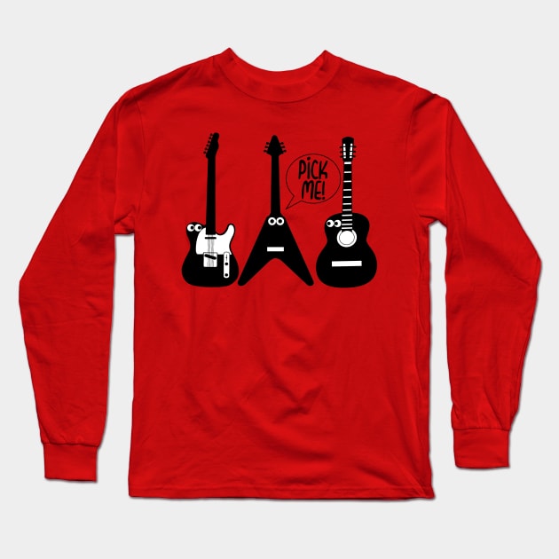 Pick Me Funny Guitar Long Sleeve T-Shirt by Timeforplay